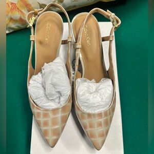 Calvin Klein Beige Croc-Embossed Slingback Heels